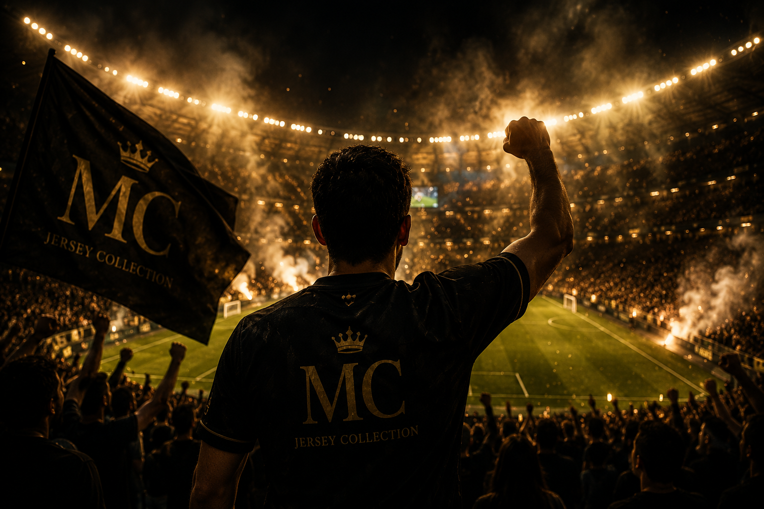 Aficionado viviendo un partido de fútbol en un estadio